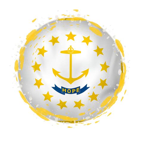 Round grunge flag of Rhode Island US state with splashes in flag color. 20254799 Vector Art at ...