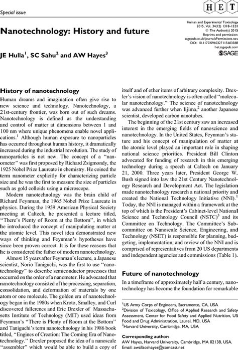 Nanotechnology: History and future - JE Hulla, SC Sahu, AW Hayes, 2015