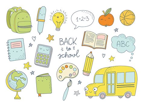 School clipart. Cute doodle back to school supplies objects | Etsy