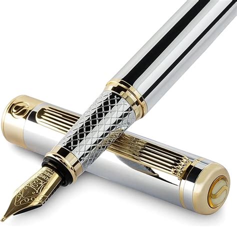 Amazon.com : Scriveiner Silver Chrome Fountain Pen - Stunning Luxury Pen with 24K Gold Finish ...