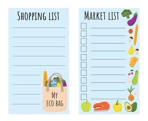 Shopping list template with eco bag, healthy food and vegetables. Page ...