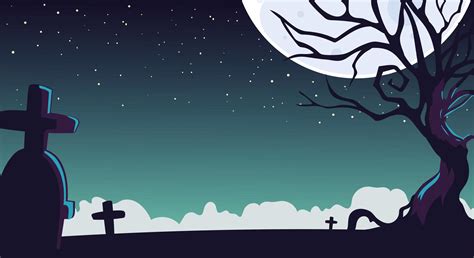 halloween night background with a cemetery and a moon 2683753 Vector ...