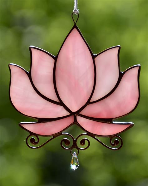 Stained Glass Suncatcher, Glass Flower Lotus Window Hangings, Crystal Suncatcher, Yoga Lover ...