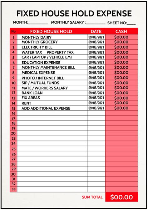 Fixed Expense Sheet Template | PosterMyWall