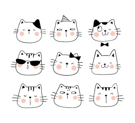 Premium Vector | Draw set face cute cat Funny emotion.