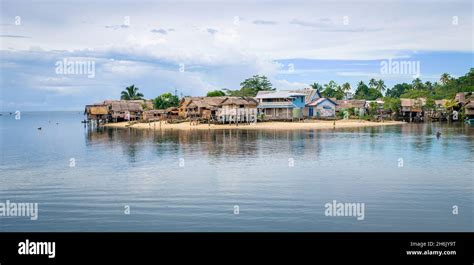 AUKI, SOLOMON ISLANDS - Dec 12, 2016: Traditional thatched houses ...