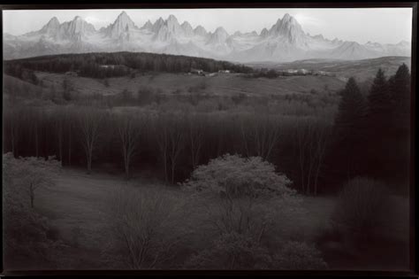 Premium AI Image | A Black And White Photo Of A Mountain Range