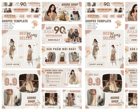 Bộ Templates Shopee Thời Trang Adore – Canva Templates - Bình Minh Canva