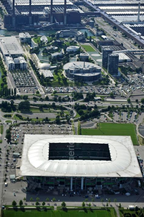 Wolfsburg from the bird's eye view: View of the Volkswagen Arena in Wolfsburg Allerwiese 1 in 38 ...