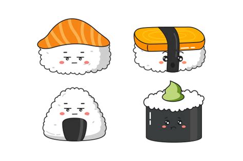 Japanese Food Cartoon Style, Sushi, Roll Graphic by DEEMKA STUDIO ...