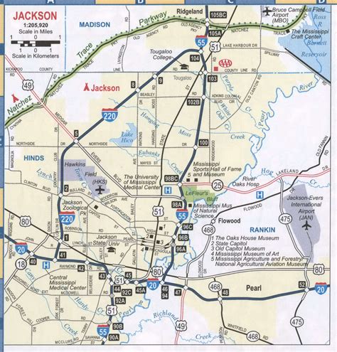 Jackson MS roads map, free printable map highway Jackson city ...