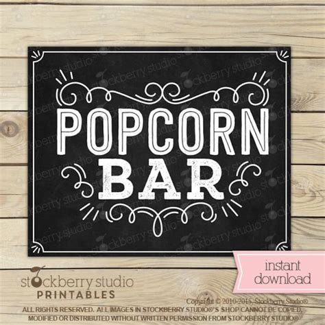 Popcorn Bar Sign Printable Popcorn Sign Instant Download | Etsy