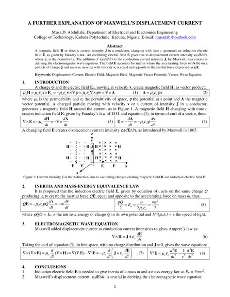 (PDF) A FURTHER EXPLANATION OF MAXWELL'S DISPLACEMENT CURRENT