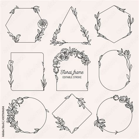 Collection of geometric vector floral frames. Round, oval, triangle ...