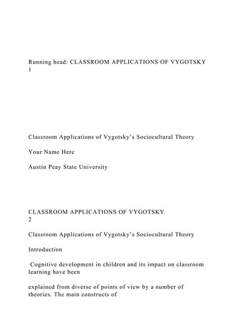 Running head CLASSROOM APPLICATIONS OF VYGOTSKY .docx