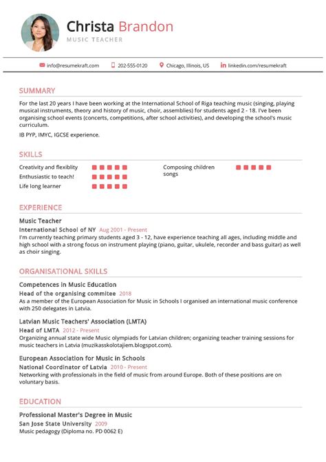 Music Teacher Resume Sample in 2024 - ResumeKraft