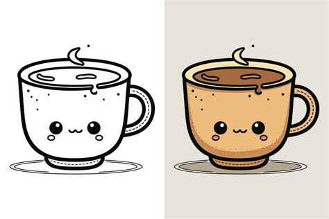 Coffee Cup Logo, Cute Coffee Cup Cartoon line art colorful Vector Illustration, Coffee cup icon ...