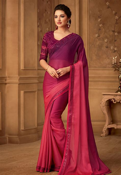 Pink silk embroidered saree with blouse 516 | Designer silk sarees ...