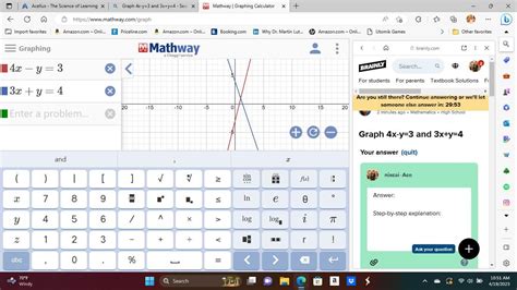 graph 4x-y=3 and 3x+y=4 - brainly.com