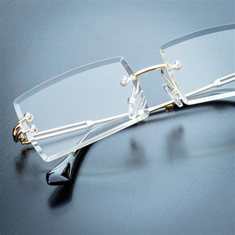 Men's Gold Clear Lens Sophisticated Square Rimless Rectangle Eye ...