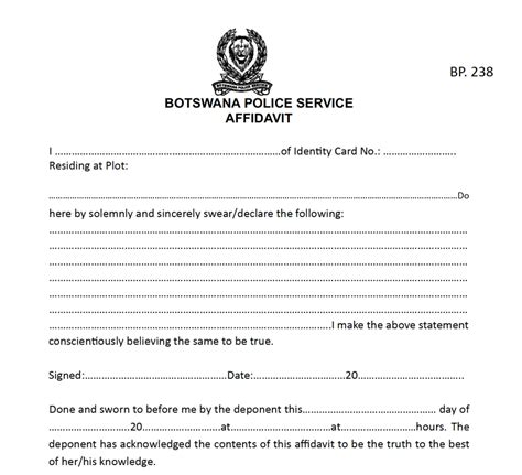 Botswana Affidavit Form Template - Botswana Legal Resources Website