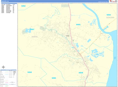 Novato California Wall Map (Basic Style) by MarketMAPS - MapSales