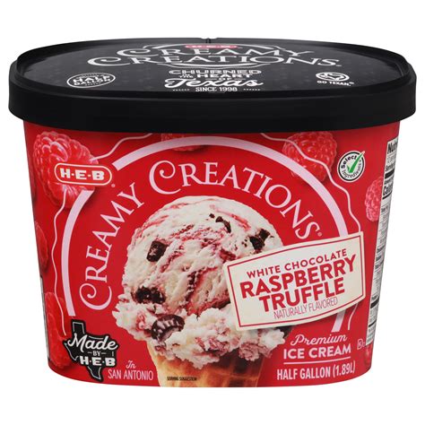 H-E-B Creamy Creations White Chocolate Raspberry Truffle Ice Cream ...