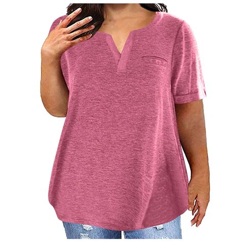 ZyeKqe Plus Size Tops for Women Short Sleeve Crewneck Shirts Solid Color T Shirts Plain Basic ...