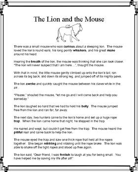 Aesop's Fable: The Lion and the Mouse by JohnnyFiveO | TPT