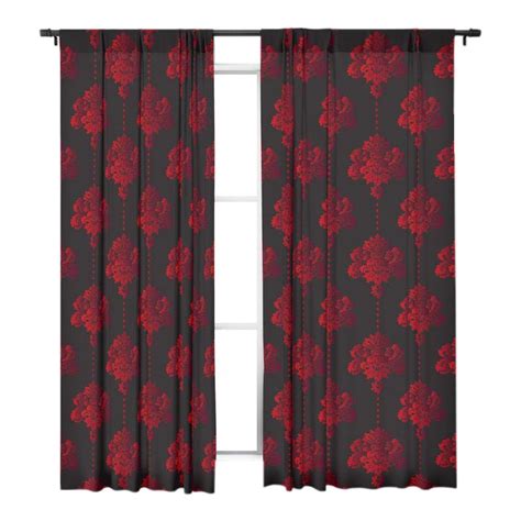 Red damask flowers and pearls on dark background Blackout Curtain – Dana Du Design