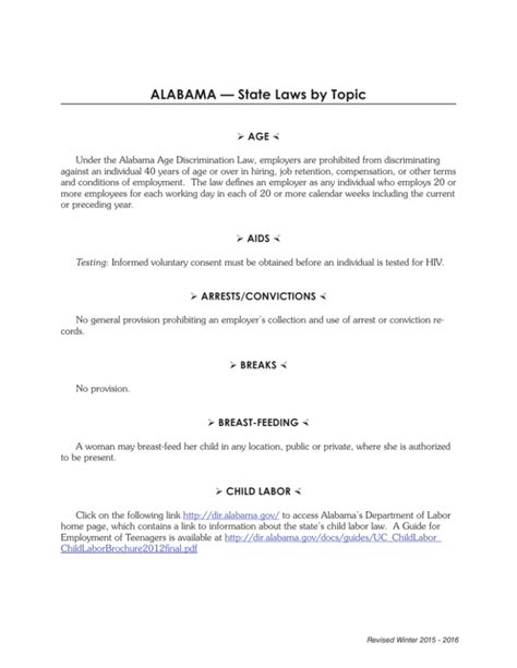 ALABAMA — State Laws by Topic