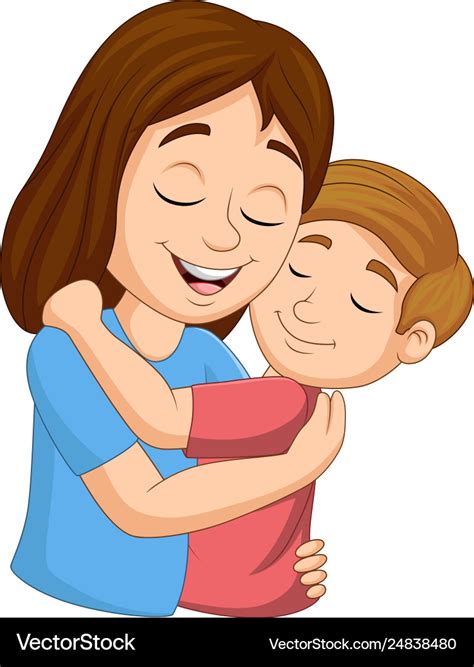 Cartoon happy mother hugging her son Royalty Free Vector