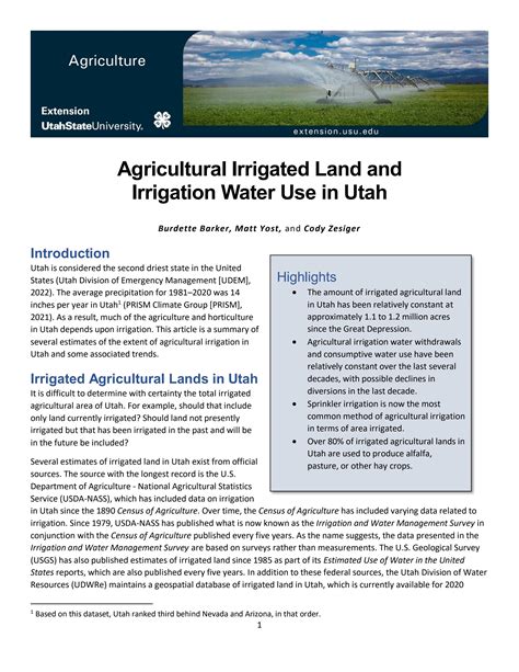 Agricultural Irrigated Land and Irrigation Water Use in Utah by Utah State University Extension ...