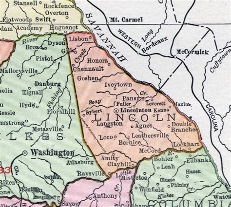 Lincoln County, Georgia, 1911, Map, Lincolnton, Chennault, Leverett ...