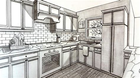 Home Decoration For Christmas | Kitchen drawing, Two point perspective ...