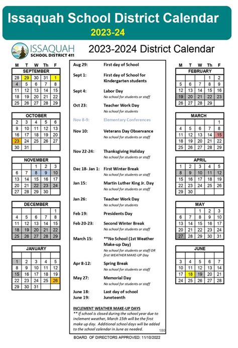 Issaquah School District Calendar 2023-24 | List of Holidays