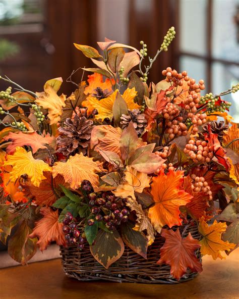 Autumn Leaves & Berries Silk Flower Basket at Officescapesdirect.com | Silk flower basket, Fall ...