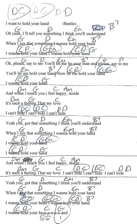 I Want to Hold Your Hand (Beatles) Guitar Lesson Chord Chart with ...