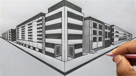 How to Draw using 2-Point Perspective: Draw Buildings of a Town Step by Steps for Beginners ...