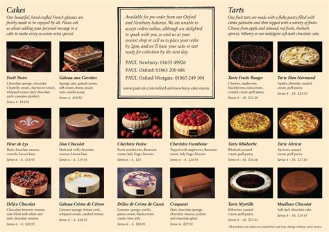 Oxford & Newbury Cake Menu