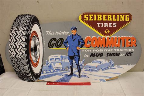 Seiberling Tires Cardboard Advertising Sign, Original New Old Stock