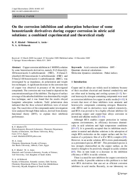 (PDF) On the corrosion inhibition and adsorption behaviour of some benzotriazole derivatives ...