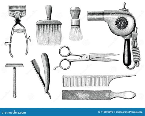 Vintage Barbershop Tools Hand Drawing Engraving Style Stock Vector ...