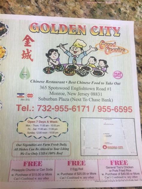 Menu at Golden City Chinese Cuisine restaurant, Monroe Township