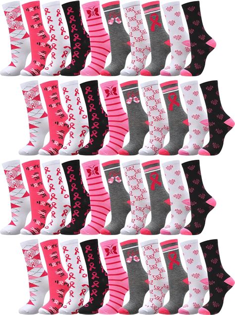 Amazon.com: Suhine 50 Pairs Breast Cancer Awareness Socks Bulk Pink ...