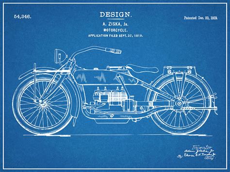 1919 Harley Davidson Motorcycle Blueprint Patent Print Drawing by Greg Edwards