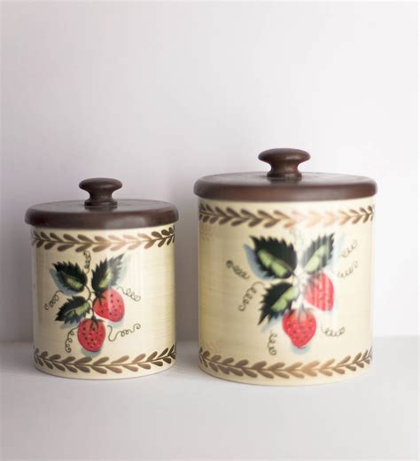 Vintage Kitchen Canisters Set Metal Ransburg Strawberry 1970s