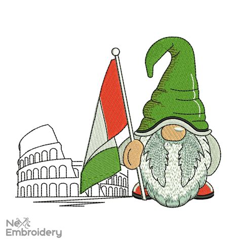 Colosseum Rome Gnome Embroidery Design - NextEmbroidery