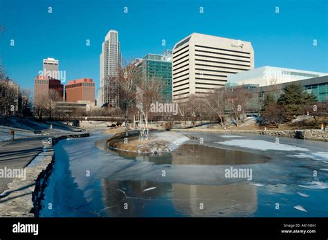 Downtown Omaha skyline and Gene Leahy Mall Omaha Nebraska USA Stock ...