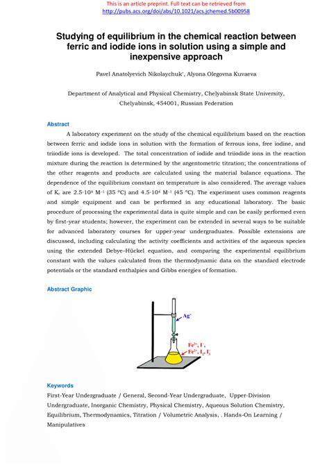 (PDF) Studying Equilibrium in the Chemical Reaction between Ferric and ...